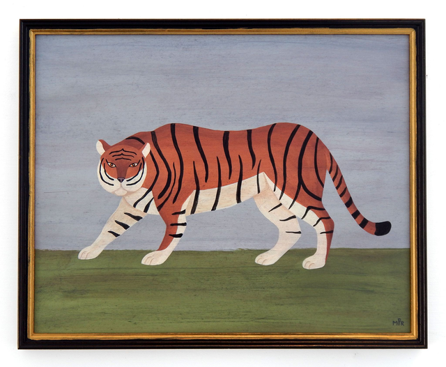 Bengal Tiger Facing Left Original Folk Art Painting On Board By Matt Rix