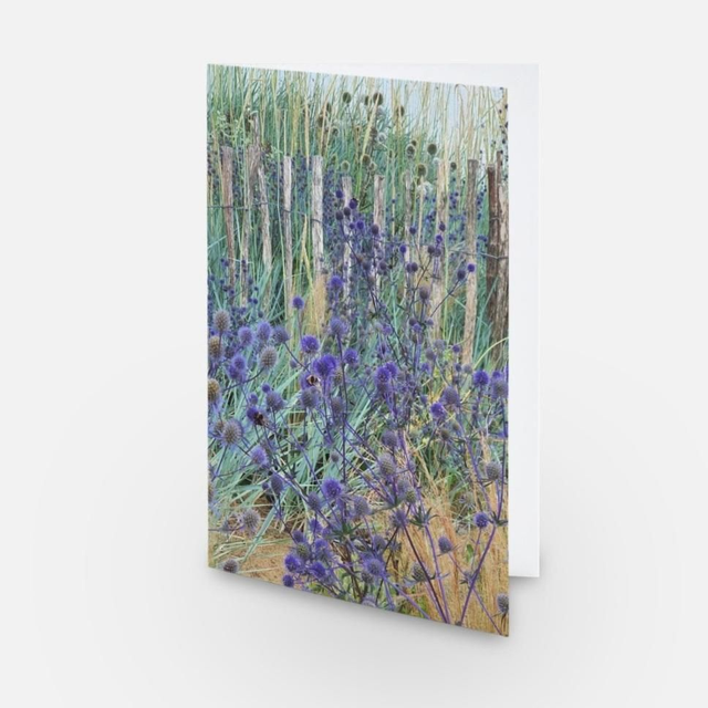 Sea Holly and bees flowers greeting card 