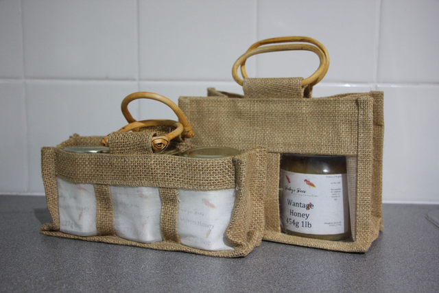 Hessian Gift Bags with jars of Honey