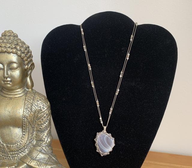 Collier macramé, Agate naturelle
