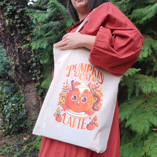 Tote bag Pumpkin cat latte