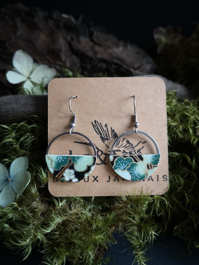 Boucles d'oreilles - papier - washi - fleurs de prunier - acier inoxydable - La&Titia