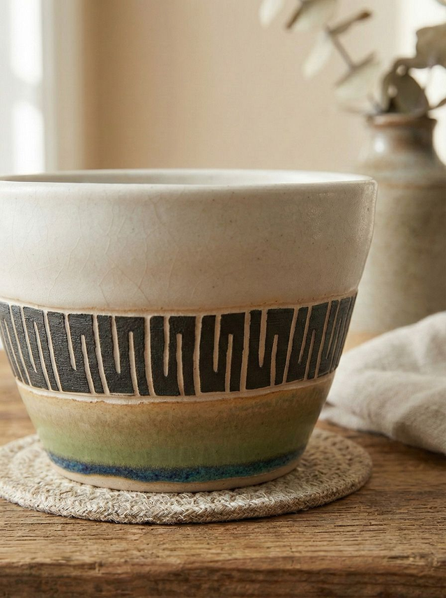 Tribal small bowl - White & green