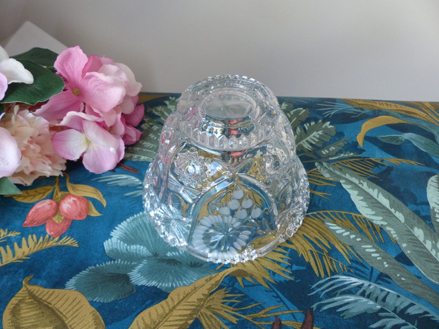 Ancien Vide Poche Romantique Verre Transparent et Opaque Décor de Fleurs, Petite Coupe Verre Décoration Chambre Salon Salle de Bain, Cadeau