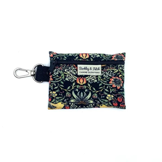 Barkley &amp; Fetch - Black Strawberry Thief Poop Bag Holder 