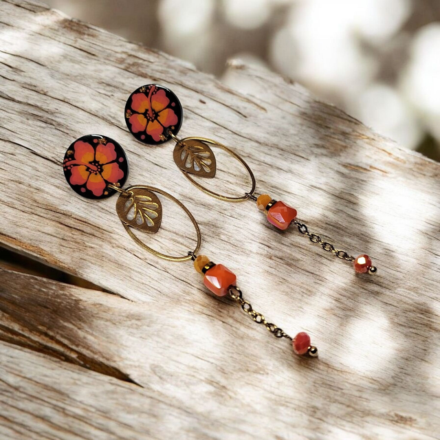 Boucles d'oreilles Flora orange