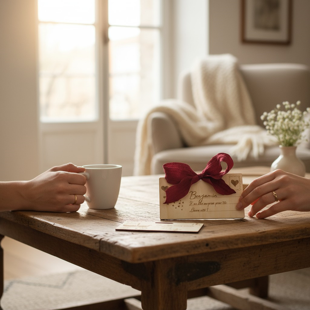 Carte cadeau enveloppe surprise annonce grossesse Landau, en bois gravé