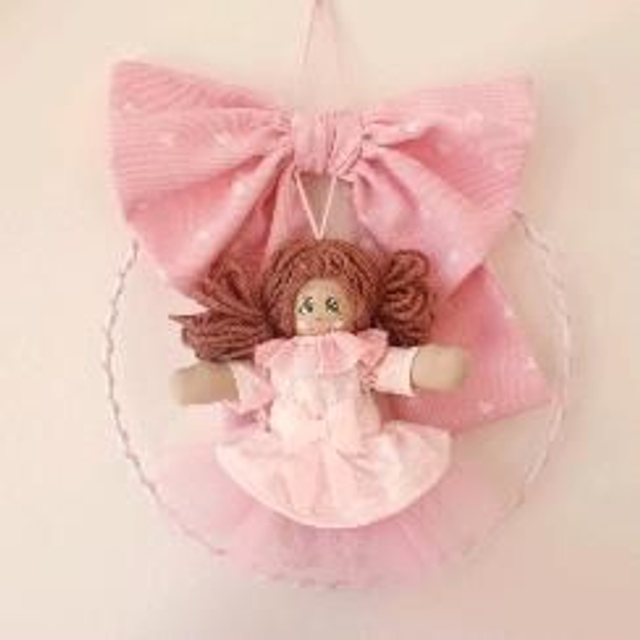 Fiocco cerchio bambolina rosa