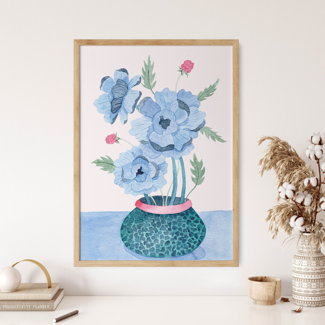 Illustration Print - Blue Peony