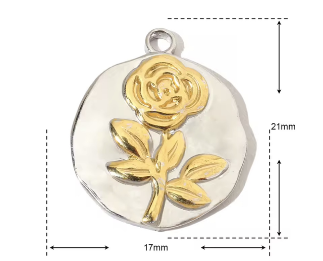 Charm bicolor rosa oro su base silver 