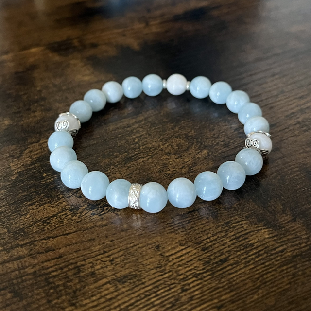 Bracelet d’aigue marine, Péristérite et apprêts en argent 925