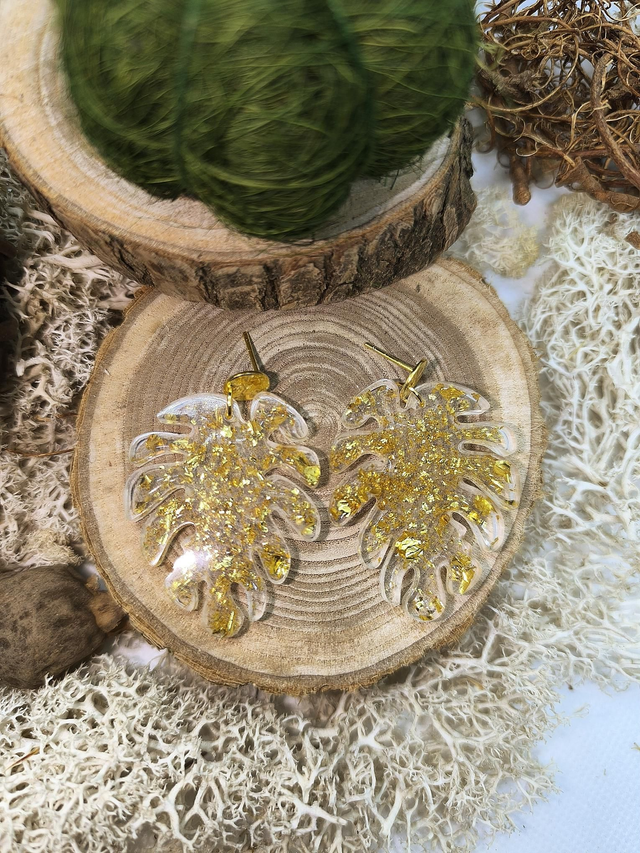 Boucles d'oreilles Monstera feuilles d'or 