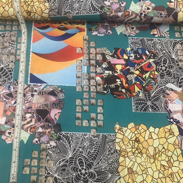 Faux silk Green mosaic design