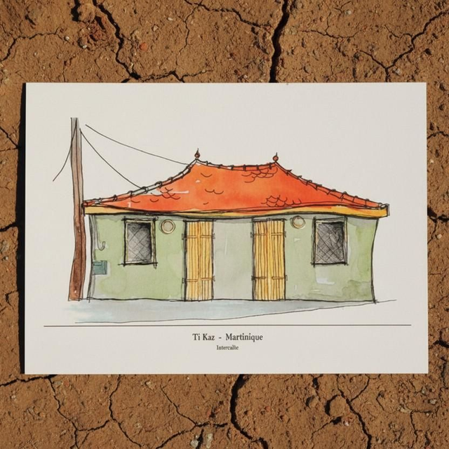 Grande carte A5 couleur - case créole #3 - Les Trois Ilets - Martinique - reproduction