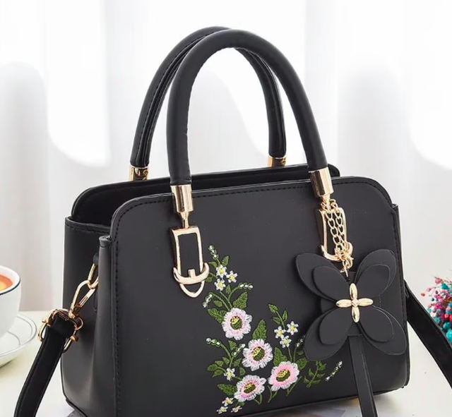 Elegante schoudertas bloemenpatroon van kunstleer (22x16cm) donkergrijs