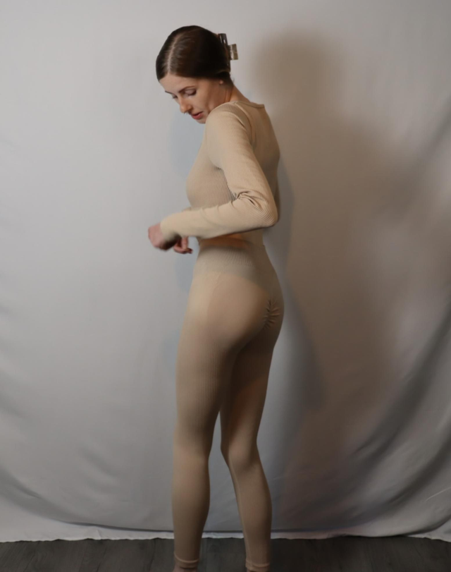 Beige Long Sleeve Crop &amp; Leggings