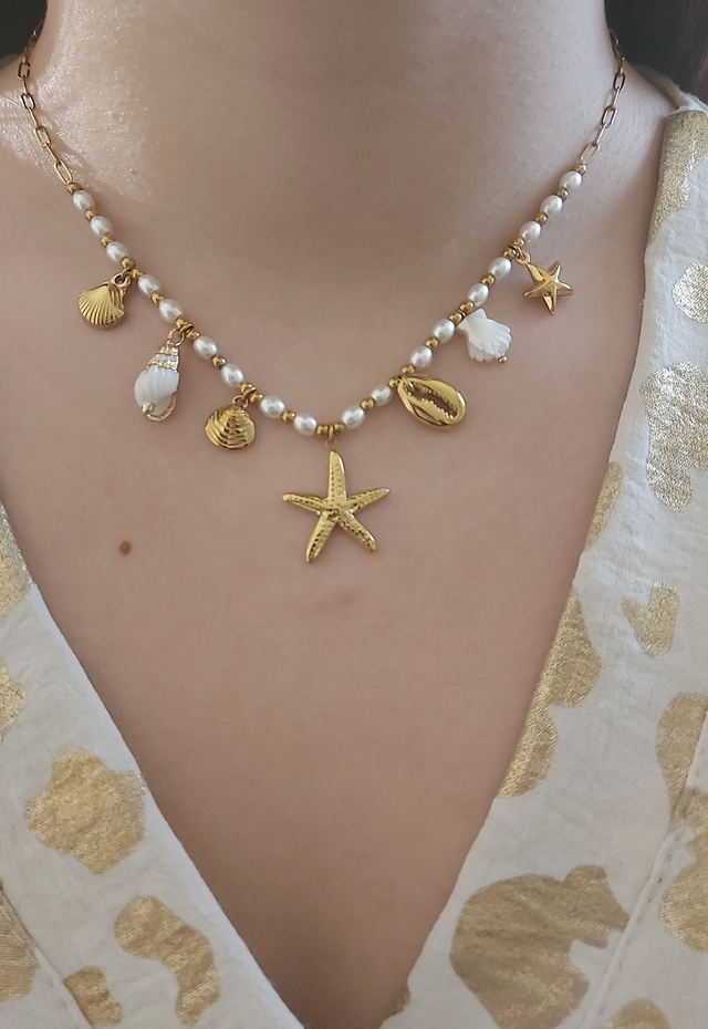 collier coquillage  perle 