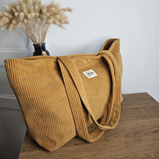 Sac cabas en velours côtelé moutarde