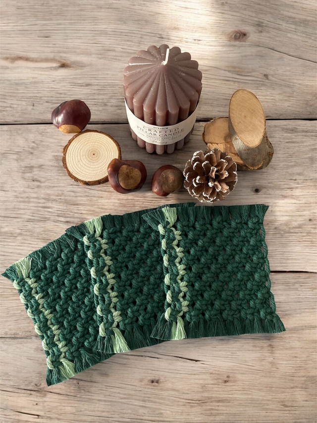 DESSOUS DE VERRE en macramé - Déco bohème chic - Lot de 3