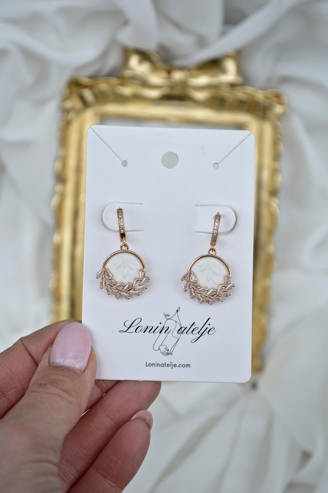 Poročna kolekcija 2026 - Viseči mali uhani s cirkonijo in potiskom 