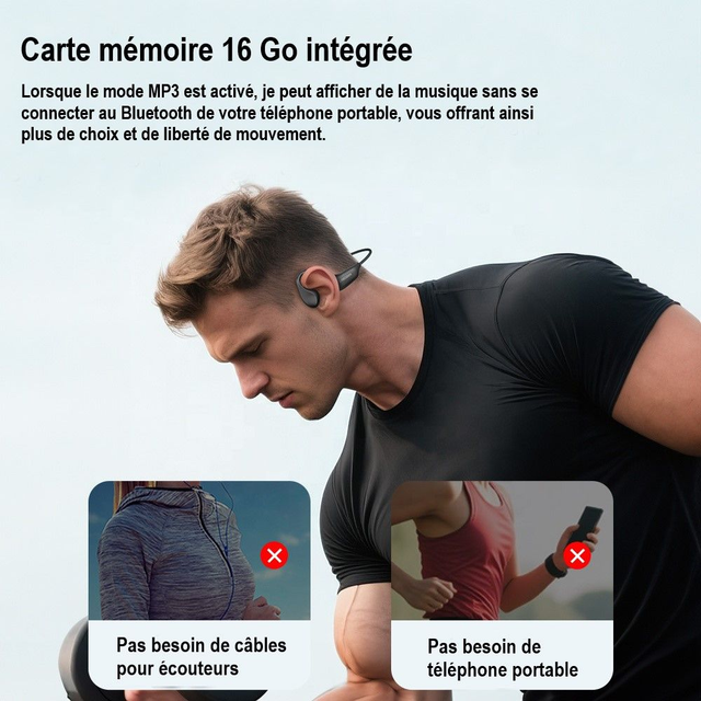 Langsdom IPX8 BE20 Casque Noir à conduction osseuse mémoire de 16 Go