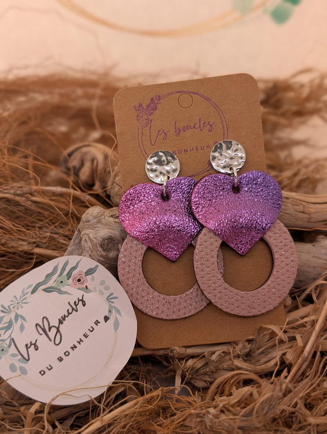 Boucles d&#039;oreilles coeur ❤️ rose violet mo093