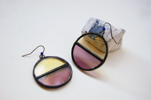 Boucles d'oreilles Bicolores ● Jaune, lie de vin