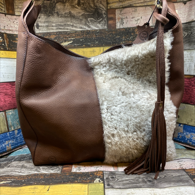 Conker and sheepskin ‘Celine’ large bag