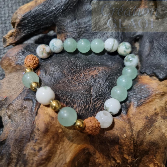 Aventurine verte agate arbre et rudraskha 