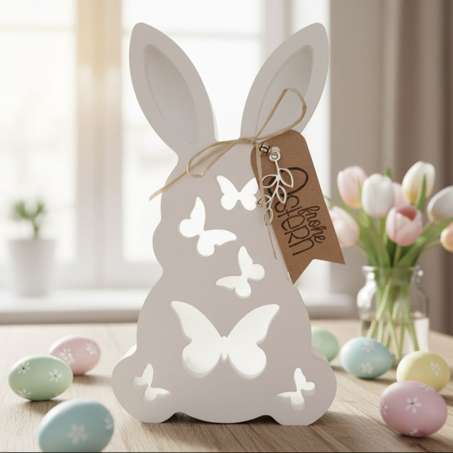 Hase mit Schmetterlingen beleuchtet