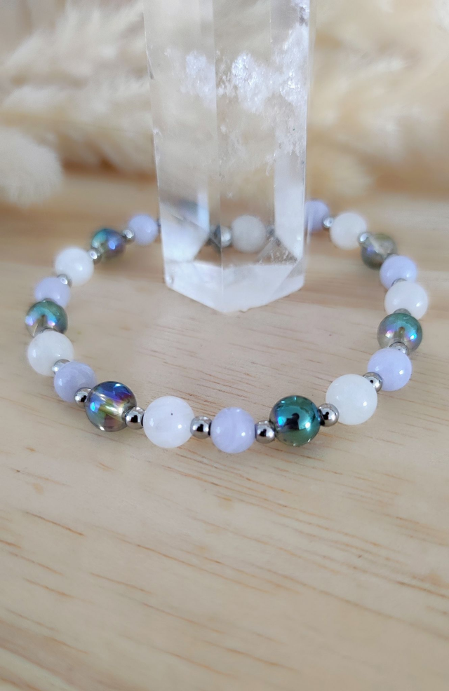 Bracelet "Ménopause et Bouffée de chaleur" Calcédoine bleue et Pierre de Lune