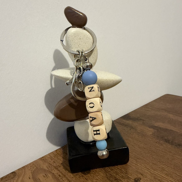 Porte-clé personnalisé – Bleu &amp; Bois