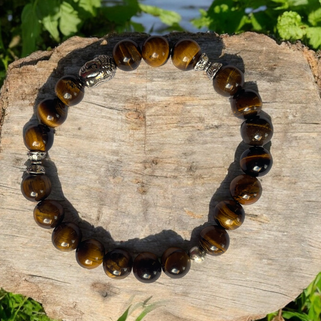 T10 Bracelet « Strong » œil de tigré et breloque Bouddha 