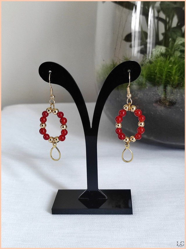 Boucles d&#039;oreilles crochet, pierre naturelle - Agate rouge
