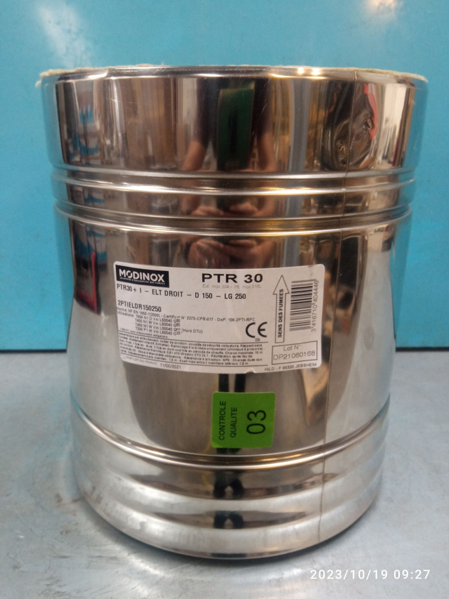 PTR30 élément droit 250 MM D150 INOX - 2PTIELDR150250 