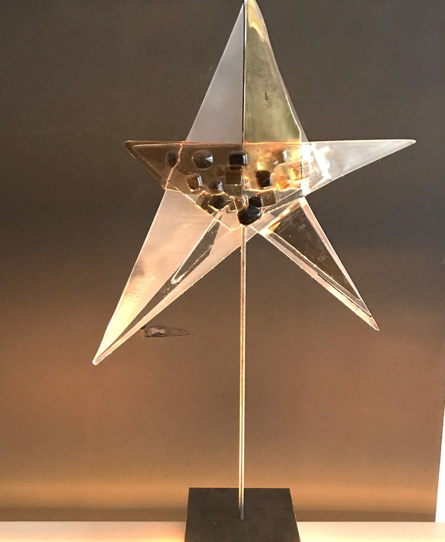 o11 Vergoldeter Glasstern auf Stab. Mosaik Dekor . Unikat . o/ 26 cm / Höhe 39 cm