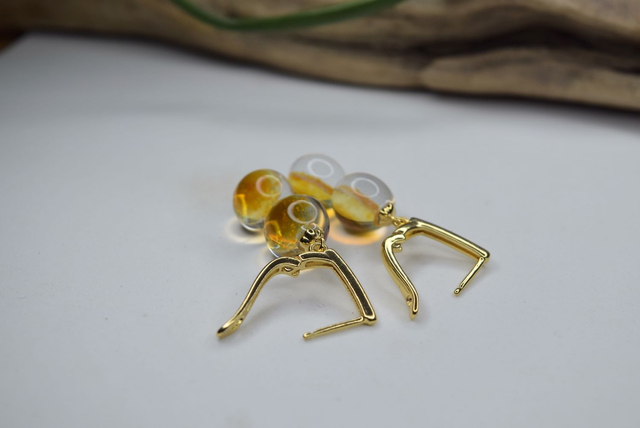 DORMEUSES DOUBLE VOIE LACTÉE AMBRE MONTURE OR (DVL18)