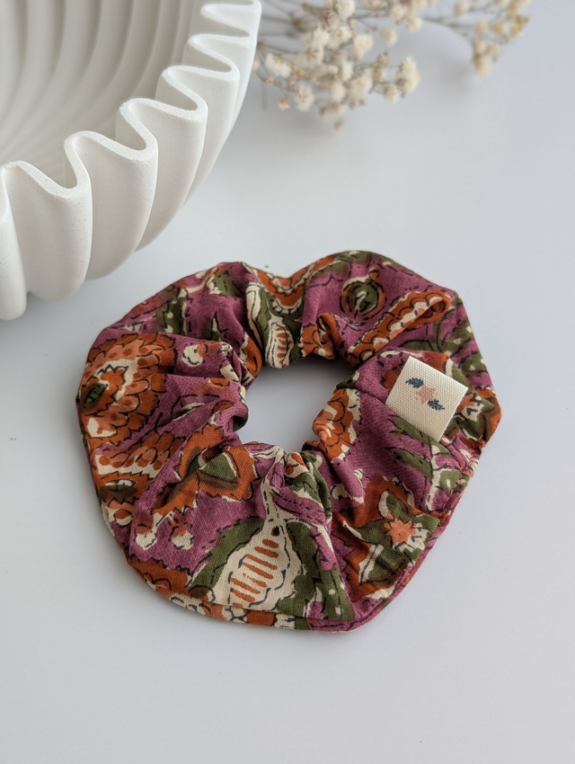 Chouchou Esprit indien mauve/terracotta fleuri Enfant et Adulte