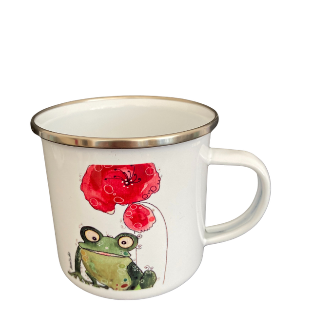 Emailletasse "Frosch mit Blume"