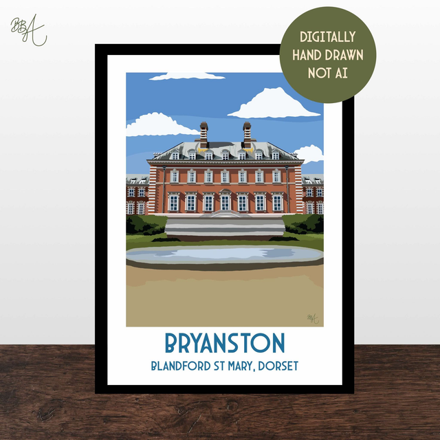 Bryanston School, Blandford, Travel Poster Print - Vintage Style Dorset Wall Art