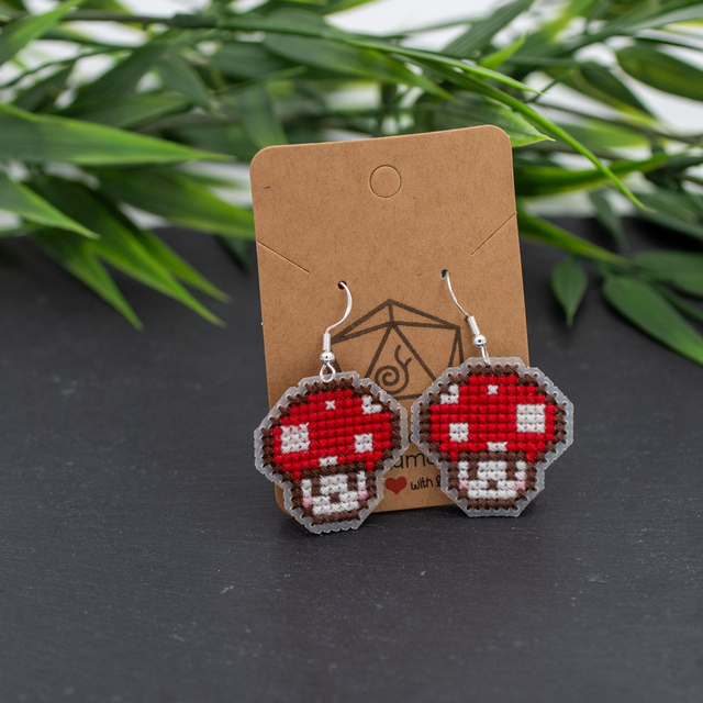 Mushroom - Cross stitch earrings