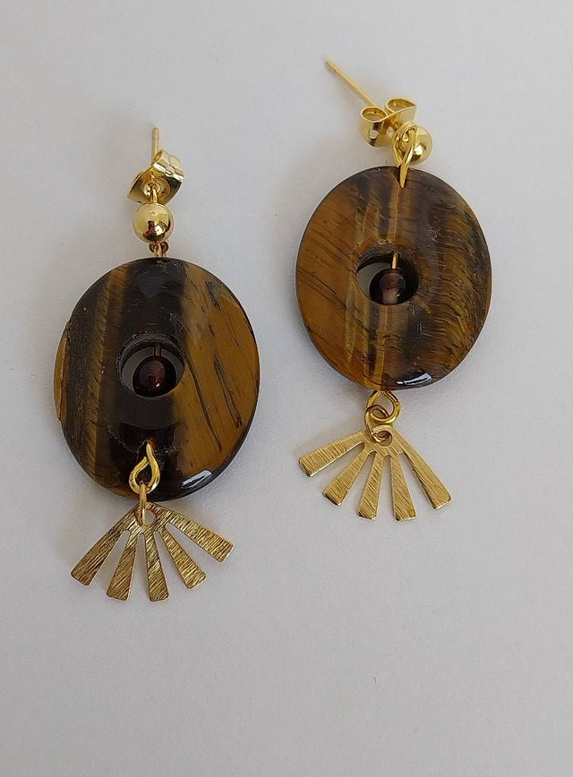 ✨Boucles d&#039;oreilles &quot;éventail oeil de tigre✨