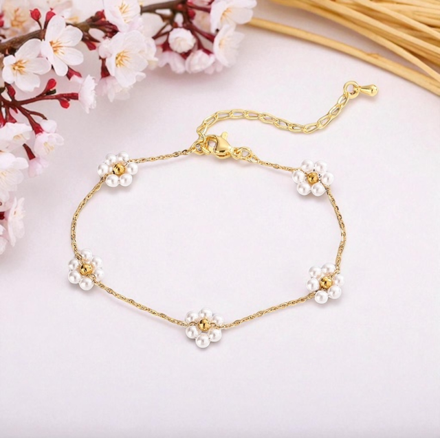 Bracelet PERLIA | 5 Fleurs en acier inoxydable 