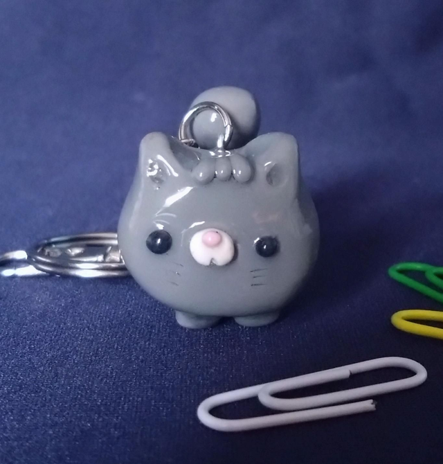 Grey cat clay charm