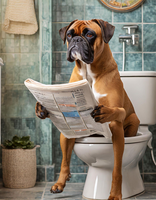 Boxer on the Toilet Framed Canvas