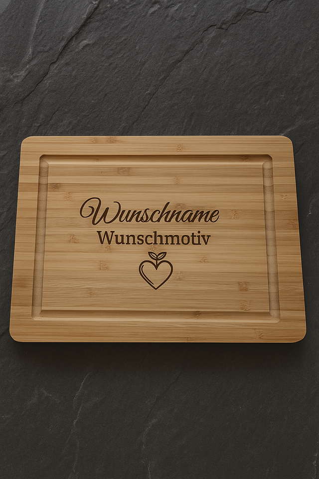 Personalisiertes Schneidebrett mit Saftrille 26,5 x 20,5 x 1,9 cm Naturprodukt aus FSC Zertifiziertem Bambus 