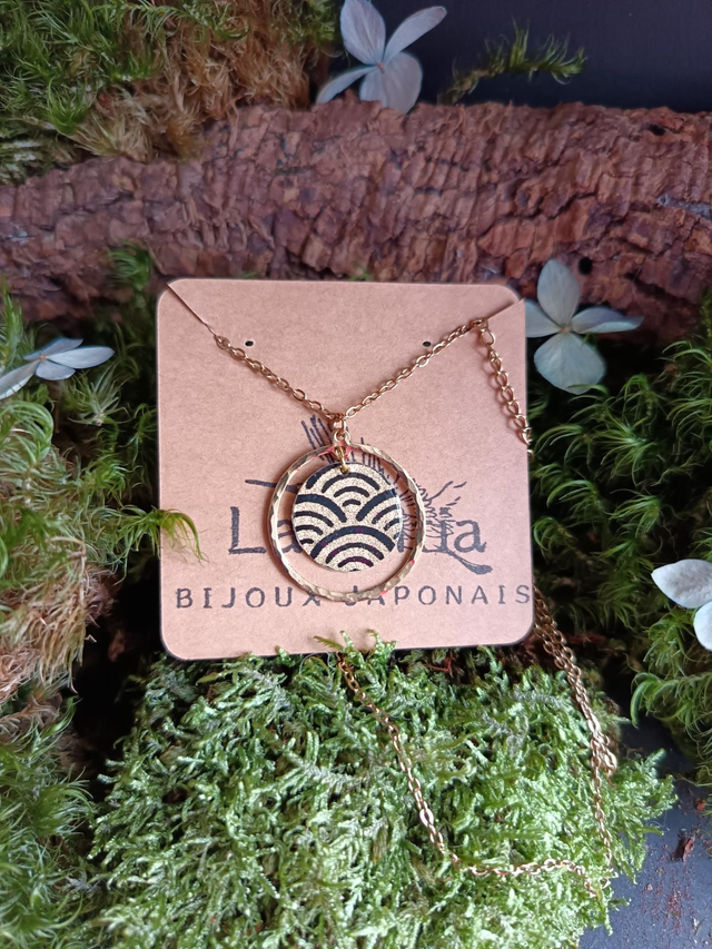 Collier - papier washi - vague - Seigaiha - martelé - La&Titia 