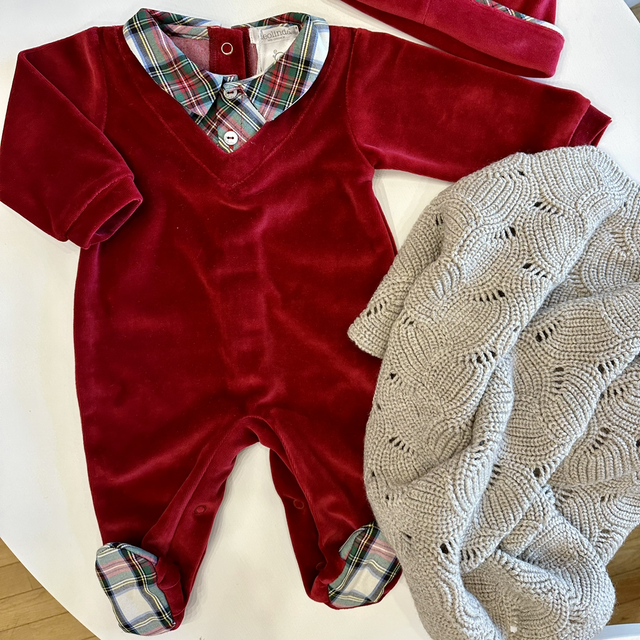 Deolinda - tutina ciniglia rossa con camicietta tartan