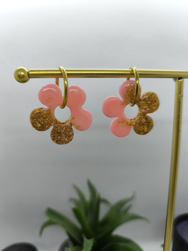 Pampilles interchangeables BORA bicolore rose et feuilles d'or 