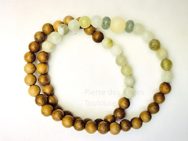 Bracelet 2 tours - Lithothérapie - Pierre naturelle - Acajou et Jade serpentine